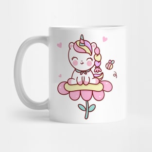 Cute Unicorn cartoon on flower with bee kawaii animal Mug